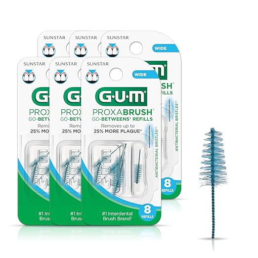 GUM Proxabrush Go-Betweens Refills - Wide - Compatible with GUM Permanent Handle - Reusable Interdental Brushes - Soft Bristled Dental Picks, 8 Count(Pack of 6)