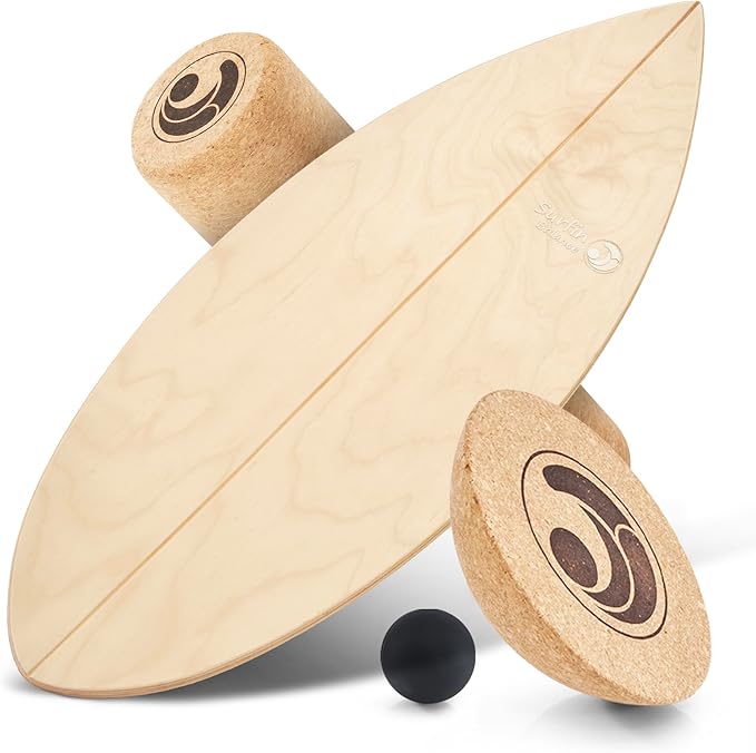 Wooden Balance Board - unique [incl. corc roller, corc hemisphere and balance ball] Balance Board Kids - Balance Boards for Adults - Indo Board Mobo Board Gibbon Board Giboard Slackboard Balancing