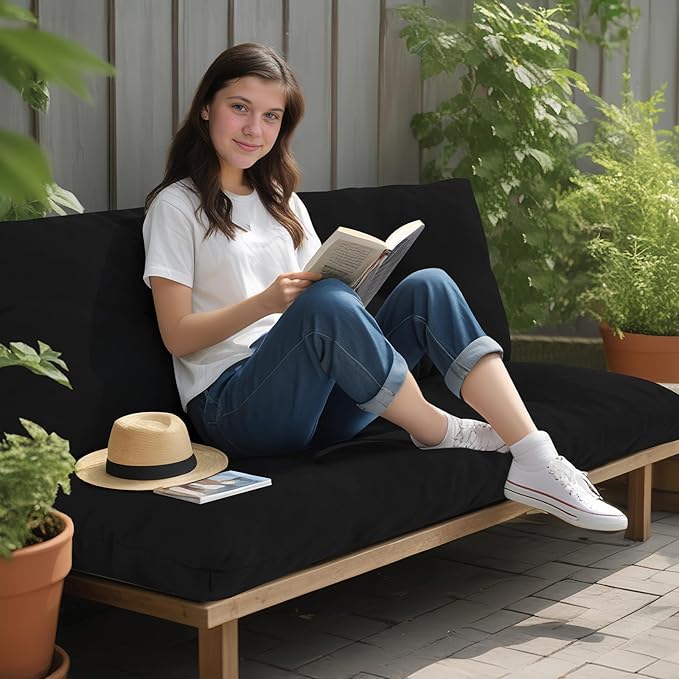 Outdoor Bench Cushion Waterproof, Tufted Bench Seat Cushion 42 x 15 Inch, Patio Wicker Indoor Seat Pads for Outside Garden Patio Balcony, Black