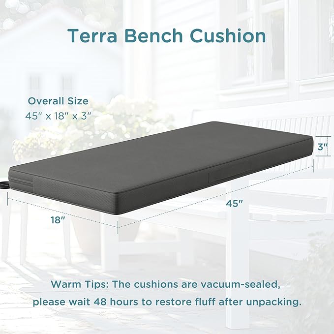 Codi Outdoor Bench Cushion 45 inch, Double Waterproof Patio Furniture Cushions Replacement for Swing, Porch, Couch, 45x18x3'', Grey