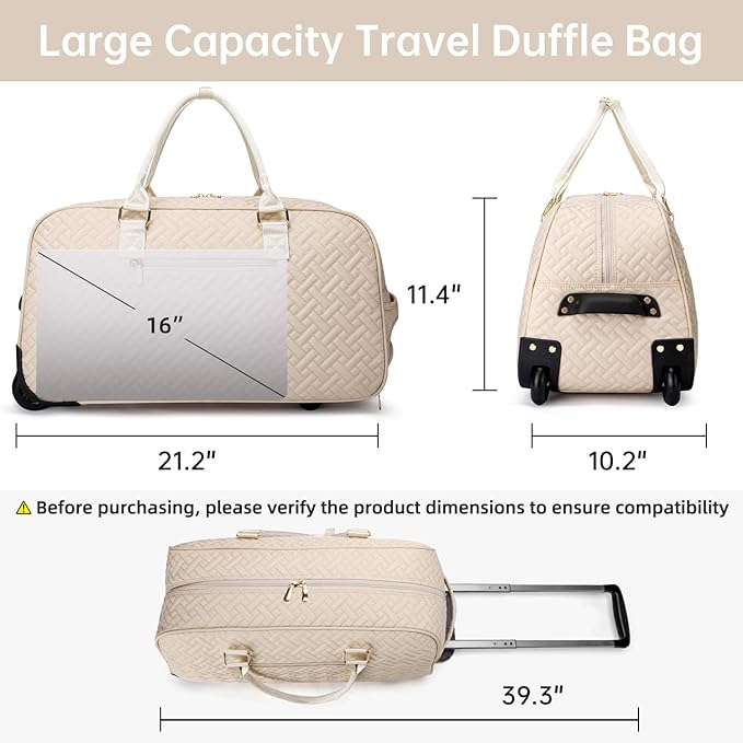 Duffle Bag for Travel, Weekender Bag with Shoe Compartment, Carry On Overnight Bag for Women with Toiletry Bag, Gym Bag with Wet Pocket, Hospital Bags for Labor and Delivery Beige