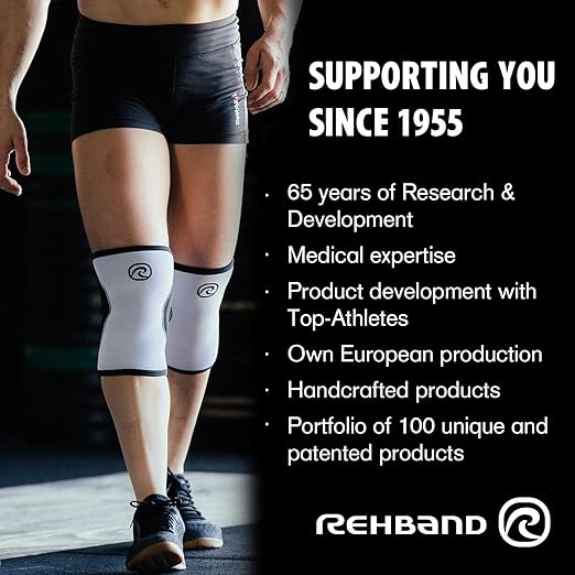 Rehband Elbow 5mm Compression Sleeve, Neoprene Sleeves for Weightlifting, Anatomical Design, Non-Slip & Close Fitting, Elbow Support Unisex, Colour:Arctic/White, Size:Medium