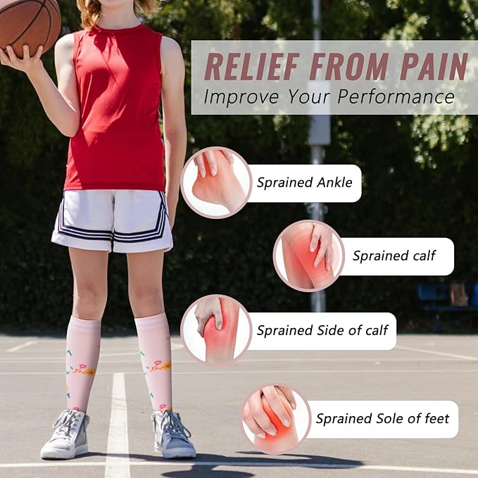 fenglaoda Compression Socks Women Men 4 Pairs, Knee High Support Socks for Running, Sports, Travel, Flight, Nurse