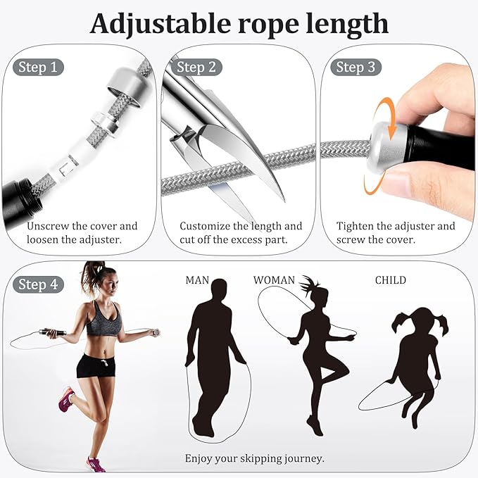 1LB Weighted Jump Ropes for fitness Women Men, Tangle-Free Ball Bearing Rapid Speed Skipping Jump Rope with Adjustable 9mm Cotton & PVC Cord, Aluminum Handles for MMA, Boxing, CrossFit, Weight-loss Workouts