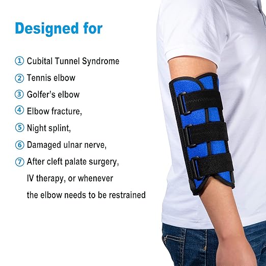 Elbow Brace, Night Splint Support for Cubital Tunnel Syndromean, Ulnar Nerve, Stabilizer Brace for Fix Elbow, Prevent Excessive Bending at night, Fits Left and Right Arms,Women, Men (S/M)