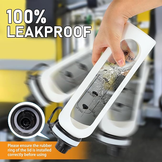 Glass Shaker Bottle 34oz/1L White Glass Protein Shaker Bottle With Shaker Ball Large Shaker Bottles for Protein Mixes Portable Powder Mixer Blender Water Bottle for Gym Workout Sports