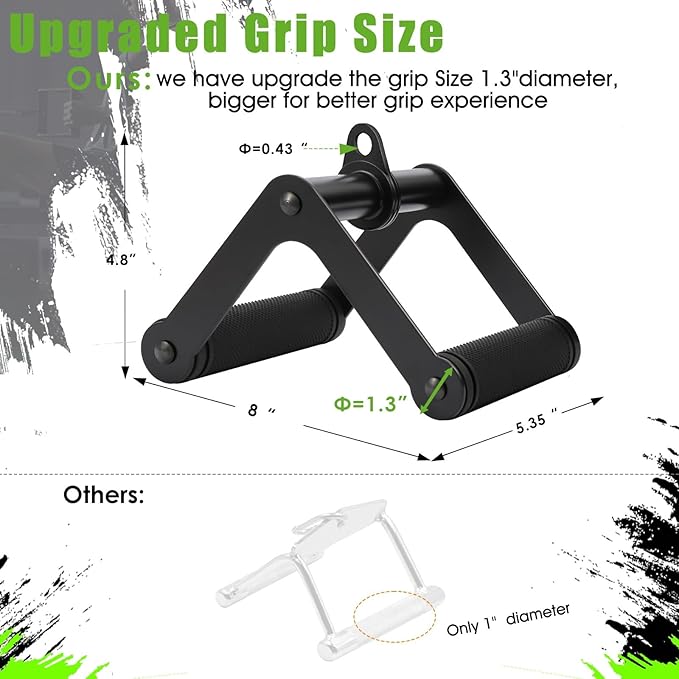 Double D Row Handle LAT Pulldown Attachments, T Bar Row Attachment,1.3 Inch Diameter Big Comfort Rubber Grip V Bar Attachmentt for Cable Machine Home Gym Accessory