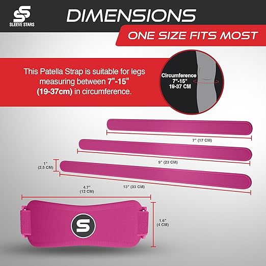Sleeve Stars Swedish Brand Patellar Tendon Support Strap for Women & Men Effective Osgood Schlatter Knee Brace Youth & Kids Knee Brace with 3 Adjustable Length fits 7"-15" (Single/Hot Pink/Kids)