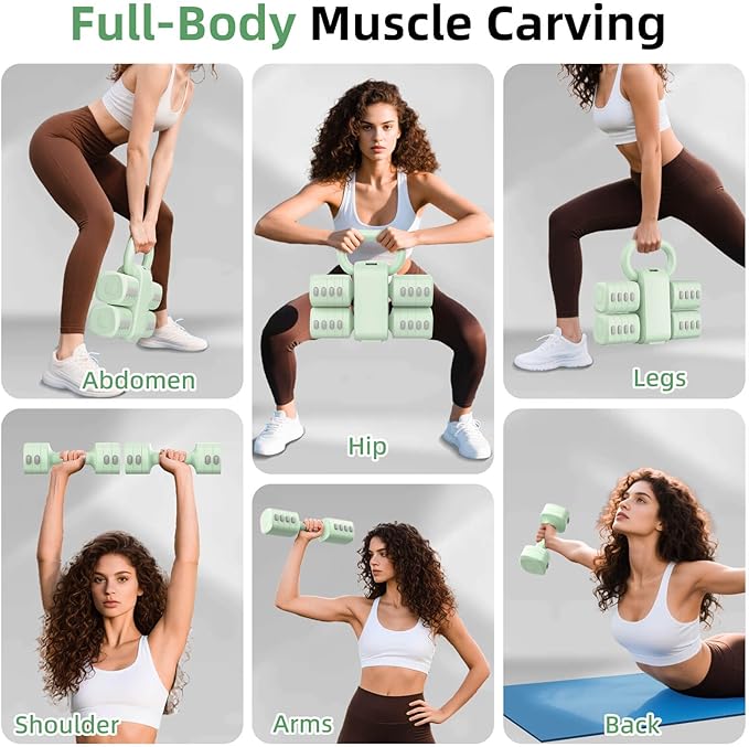 2-in-1 Adjustable Dumbbell Set, Upgraded 5 Levels Heavier Hand Weights for Women Men, Each 2.2/3.3/4.4/5.5/6.6lb, Convertible Weights Dumbbells and Kettlebell Set for Home Gym Exercise & Fitness