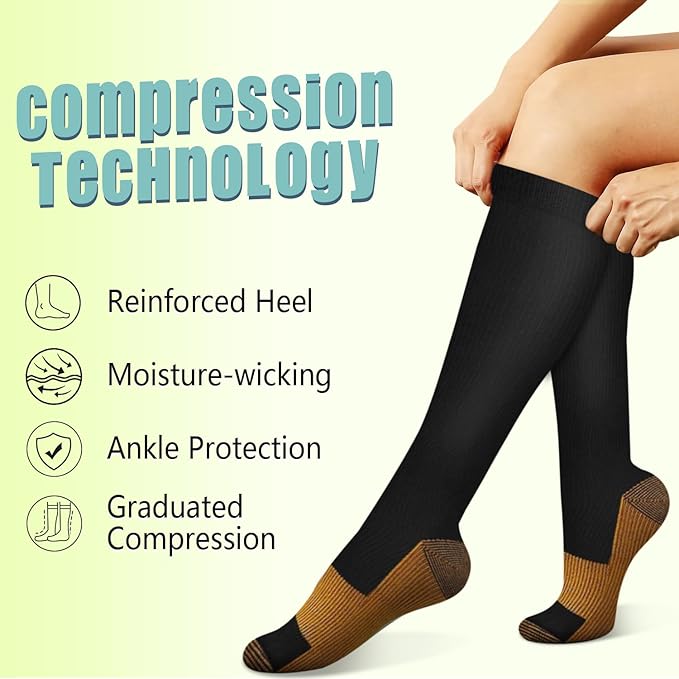 Iseasoo Copper Compression Socks (15-20 mmHg) for Men & Women - Running, Hiking, Cycling, Travel - Improves Circulation