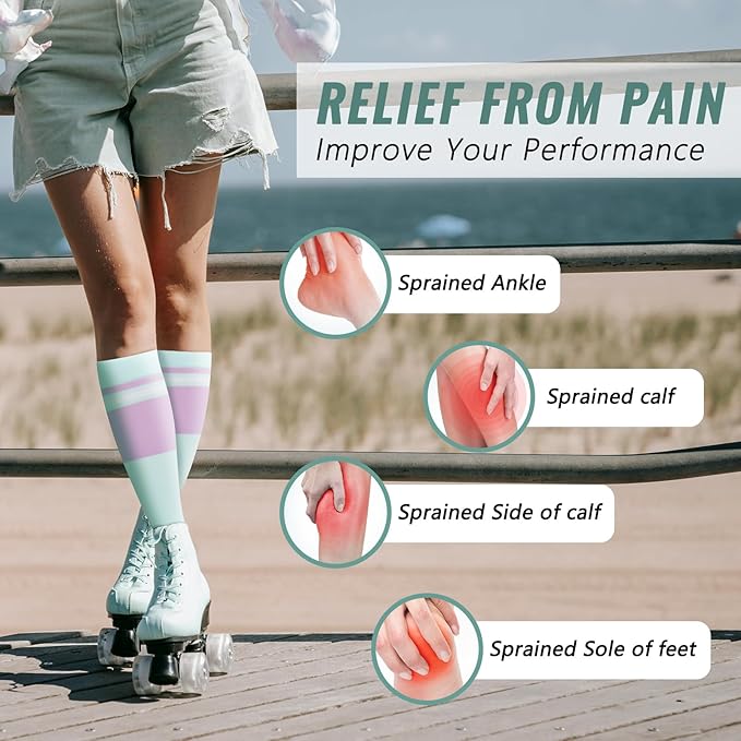 fenglaoda Compression Socks Women Men 4 Pairs, Knee High Support Socks for Running, Sports, Travel, Flight, Nurse