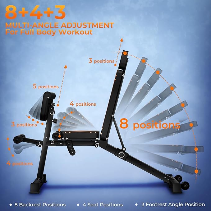 900LBS Adjustable Weight Bench, Multi-Functional Workout Bench Press with Preacher Curl Pad for Home Gym Exercise, Roman Chair Ab for Hyper Back Extension, Flat Incline Decline Bench for Full Body