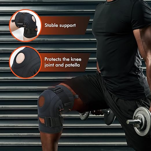 Adjustable Knee Brace for Women and Men, Patella Stabilizer Knee Brace, Knee Support with Side Stabilizers for Knee Pain Relief, Meniscus Tear, and Arthritis Pain (Black, Large)