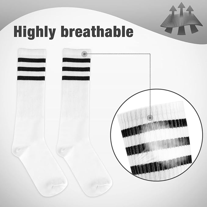 ONUPGO 5 Pieces Sweatbands Striped Socks Set Sports Headband Wristbands High Tube Socks 80s Accessories Costumes