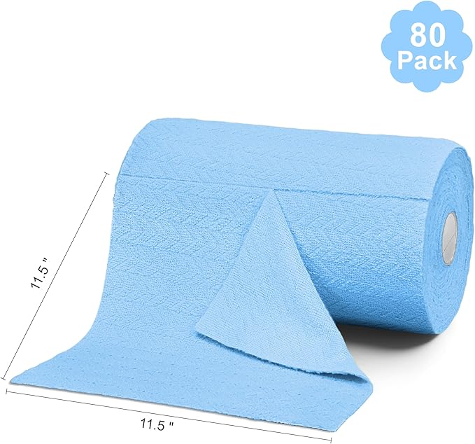 LIVOS Microfiber Cleaning Cloth Roll - 80 Pack, Reusable Paper Towels, Microfiber Towels for Cars, Super Absorbent Lint Free Cleaning Rags for House, Kitchen, Window-Light Blue, 11.5"x11.5"