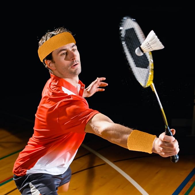 24 Pcs Neon Sweatbands Set Include 8 Pcs Sports Headband and 16 Pcs Cotton Wristbands 80s Neon Sweat Bands Bulk for Gym, Tennis, Basketball, Running, Exercise