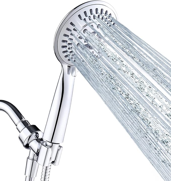 BRIGHT SHOWERS 9 Spray Settings Shower Head with Handheld High Pressure Hand Held Showerhead with 60 Inch Stainless Steel Hose and Adjustable Overhead Bracket, Chrome