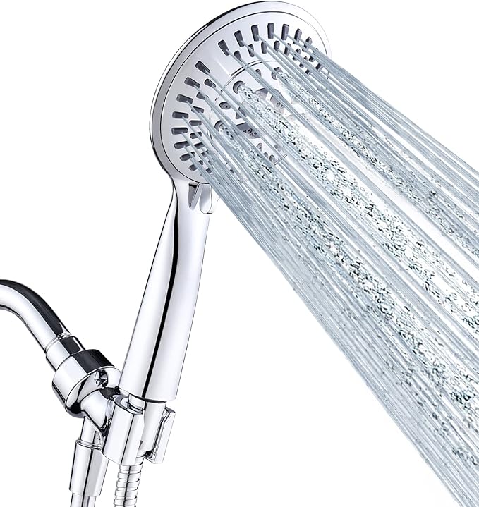 BRIGHT SHOWERS 9 Spray Settings Shower Head with Handheld High Pressure Chrome Hand Held Showerhead with 60 Inch Stainless Steel Hose and Adjustable Overhead Bracket