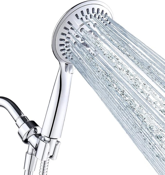 BRIGHT SHOWERS 9 Spray Settings Shower Head with Handheld High Pressure Chrome Hand Held Showerhead with 60 Inch Stainless Steel Hose and Adjustable Overhead Bracket