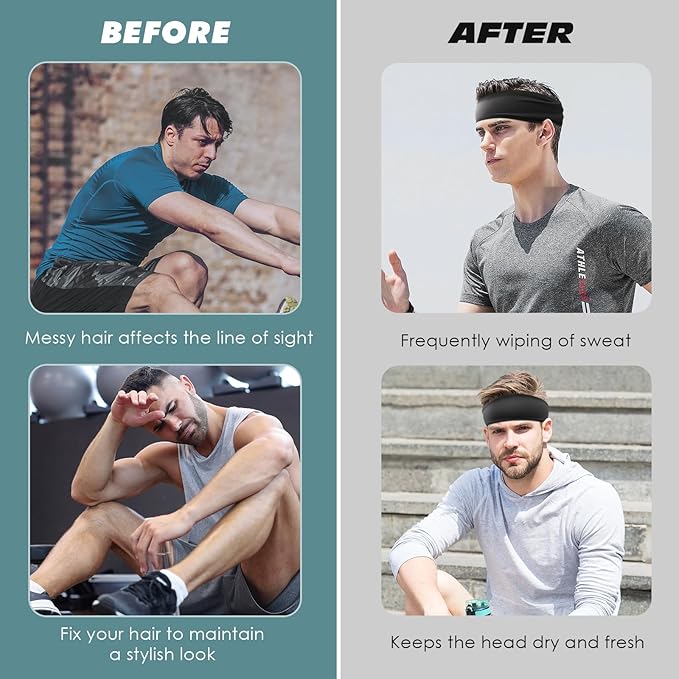 Sweatbands Sports Headband for Men & Women, Moisture Wicking Hairband Athletic Towel Headbands Cotton Head Sweat Bands for Running, Cycling, Yoga, Spa