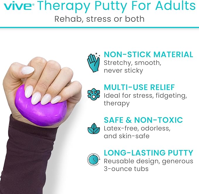 Vive Therapy Putty For Adults, For Hand Therapy (2 Pack) - Occupational Sensory Stress Relief Tools - for Physical Exercise, Finger Pain, Grip Strength, Rehab, Arthritis, Forearms, Fidgeting