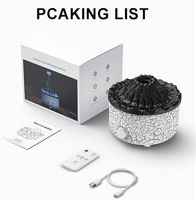 Aromatherapy Essential Oil Diffuser, 560ml Ultrasonic Cool Mist Diffuser/Humidifier with Flame & Volcano 2 Mist Mode, for Bedroom,Office,Home, Auto Shut-Off, Remote Control, Gift (White)