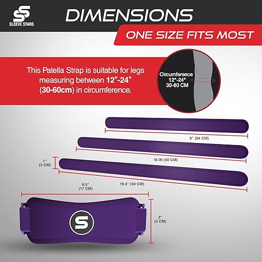 Sleeve Stars Swedish Brand Patellar Tendon Support Strap for Women & Men Effective Osgood Schlatter Knee Brace Youth & Kids Knee Brace with 3 Adjustable Length fits 12"-24" (Pair/Dark Purple/Adult)