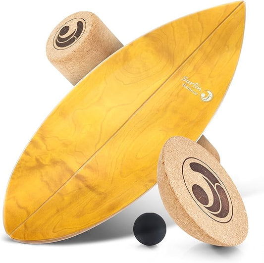 Wooden Balance Board - unique [incl. corc roller, corc hemisphere and balance ball] Balance Board Kids - Balance Boards for Adults - Indo Board Mobo Board Gibbon Board Giboard Slackboard Balancing