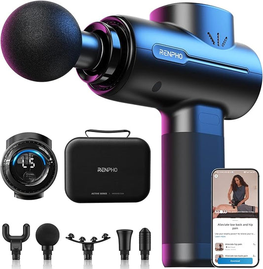 RENPHO Massage Gun Deep Tissue, Portable Percussion Muscle Massager with Bluetooth, Handheld Device for Back and Neck, Carry Case, Gifts for Men and Women
