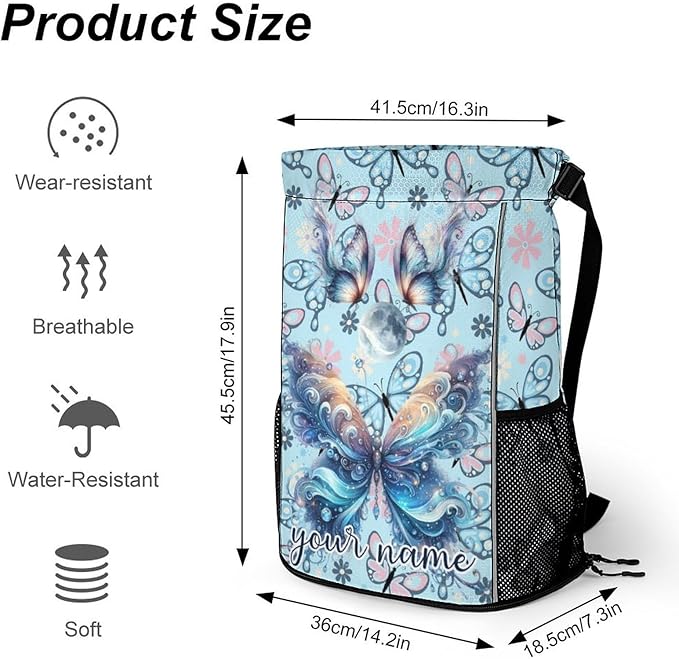 Custom Butterfly Drawstring Backpack - Cute Cinch Sack, String Backpacks with Pocket for Kids Boys Girls Women Men for Gym Outdoor Sports Travel Athletic Drawstring Bag - Lightweight/Foldable