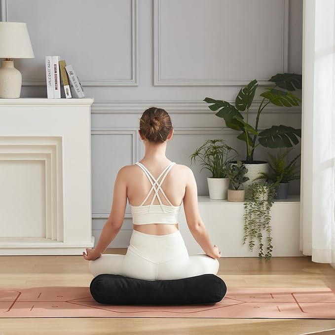 Meditation Cushion Bolster Pillow for Restorative Yoga – Supportive Cushion for Meditation, Pilates, and Relaxation – Filled with Buckwheat Hulls - Removable Cover