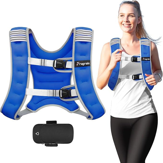 Fragraim Weighted Vest for Women Men - 8lb/10lb/12lb/16lb/22lb/25lb/30lb Weight Vest with Reflective Stripe, Detachable Phone Pouch, Ideal for Walking, Strength Training, Running, Workout, Cardio
