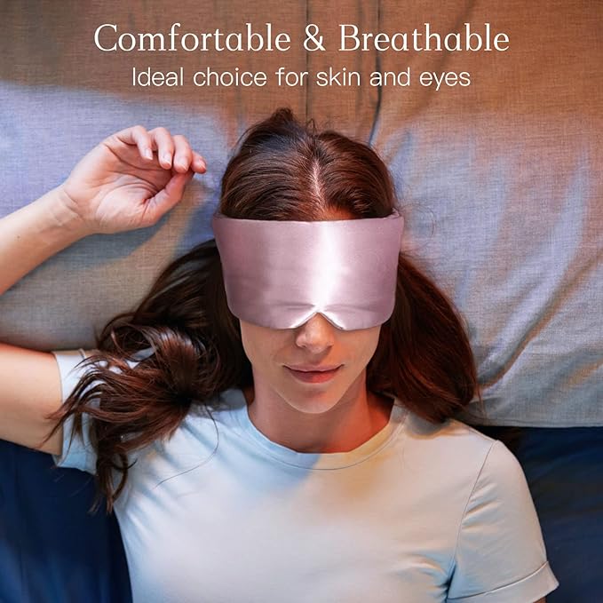 100% Natural Silk Eye Mask for Women Men, Soft Pressureless Cooling Blackout Eye Covers for Sleeping, Large Size Sleep Mask fits All Heads Adjustable, 1PC, Lotus Pink