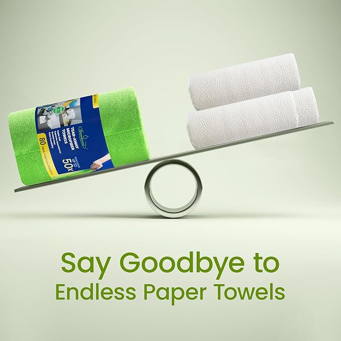 Greenfound Microfiber Cleaning Cloth Roll -80 Pack, 11.5x11.5, Tear Away Towels, Reusable and Washable Rags, Green
