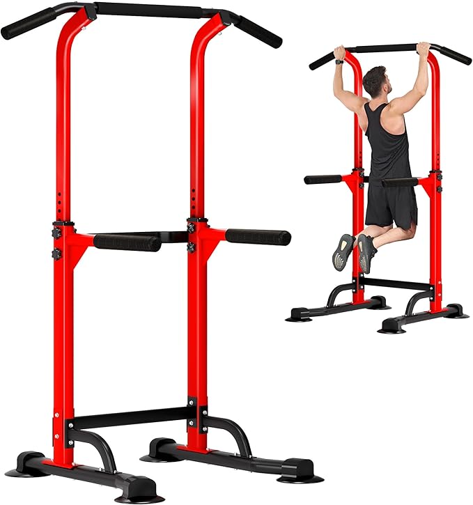 DlandHome Power Tower Pull Up Dip Station Multi-Function Fitness Equipment for Strength Training Adjustable Height Dip Stand for Home Gym