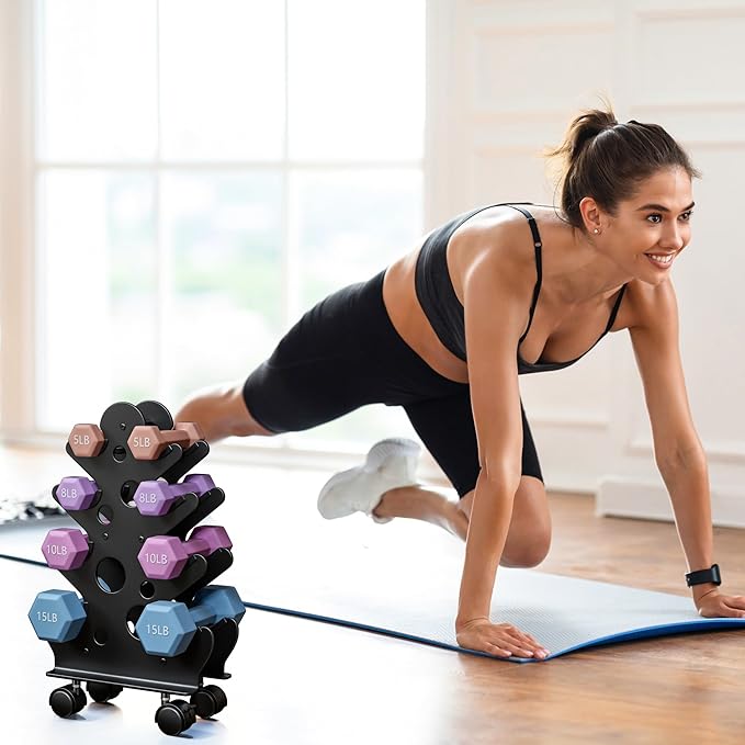 Dumbbell Rack Stand Only(Dumbbells Not Included) - Dumbbell Storage Rack with/without Wheels, Space Saver for Home Gym.