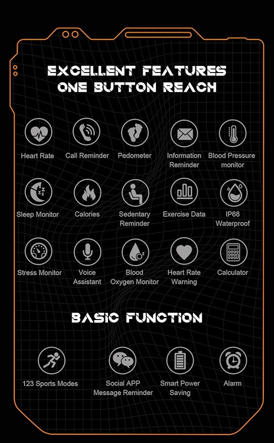 Gravity C20 Pro 1.83" Rugged Smartwatch, IP68 Waterproof, Bluetooth Call, AI Voice, 100+ Sports Modes, Heart Rate & Sleep Monitoring, Shockproof, Fitness Tracker for iOS & Android (Black)