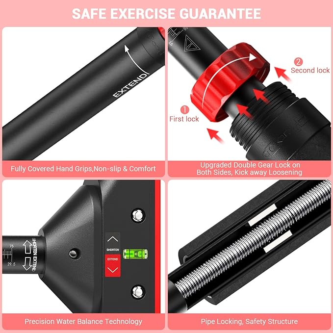 Pull Up Bar for Doorway: Sportneer Strength Training Pull-up Bars without Screw - Adjustable Width Locking Mechanism Chin Up Bar, Thickened Steel Max Limit 440 lbs Upper Body Fitness Pullup Bars for Home (Black-Red)