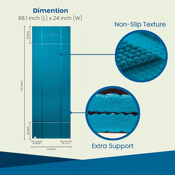 Foldable Yoga Mat Thick, in 6 Combinations; Greater Support and Protection for Joints, Body Alignment System, and Sections for Hands and Feet. Non-slip texture and water-resistant