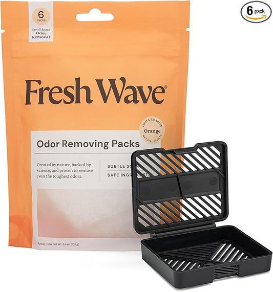 Fresh Wave Orange Odor Eliminating & Deodorizing Packs - Bag of 6 & Fresh Pod Case
