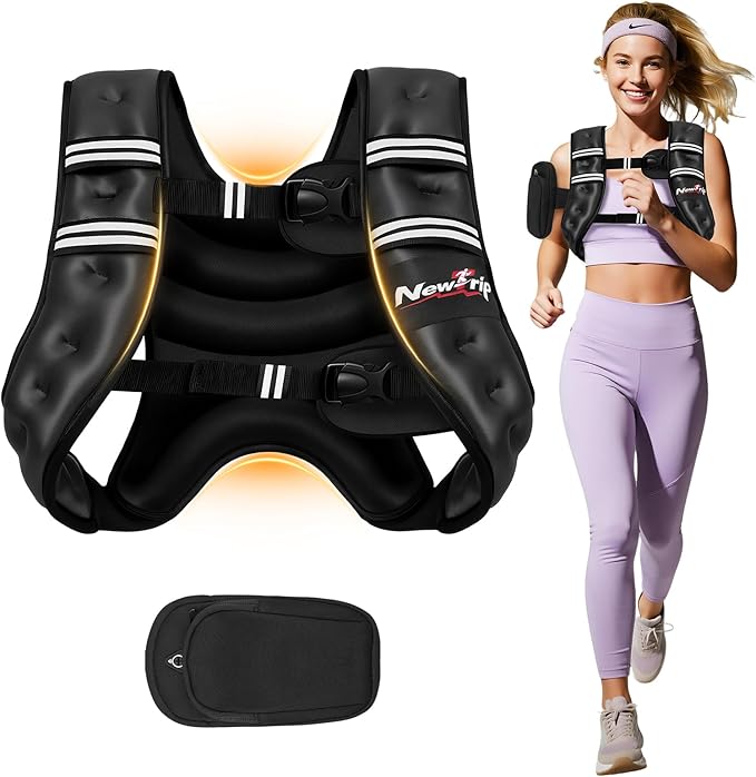 Weighted Vest Women & Men - 5lbs/8lbs/10lbs/12lbs/15lbs/20lbs/25lbs/30lbs Adjustable Weight Vest with Detachable Phone Pouch - Ideal for Rucking,Walking,Weight Loss,Training&Running