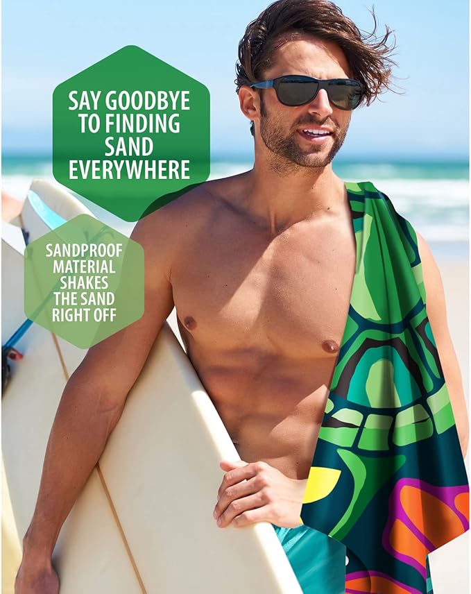 VENTURE 4TH Microfiber Beach Towel: Quick-Dry, Compact, Sand-Free, Absorbent, Sandproof and Lightweight - Perfect for Camping, Beach, and Roadtrips (Turtle Bay Design | 35x78 inches)