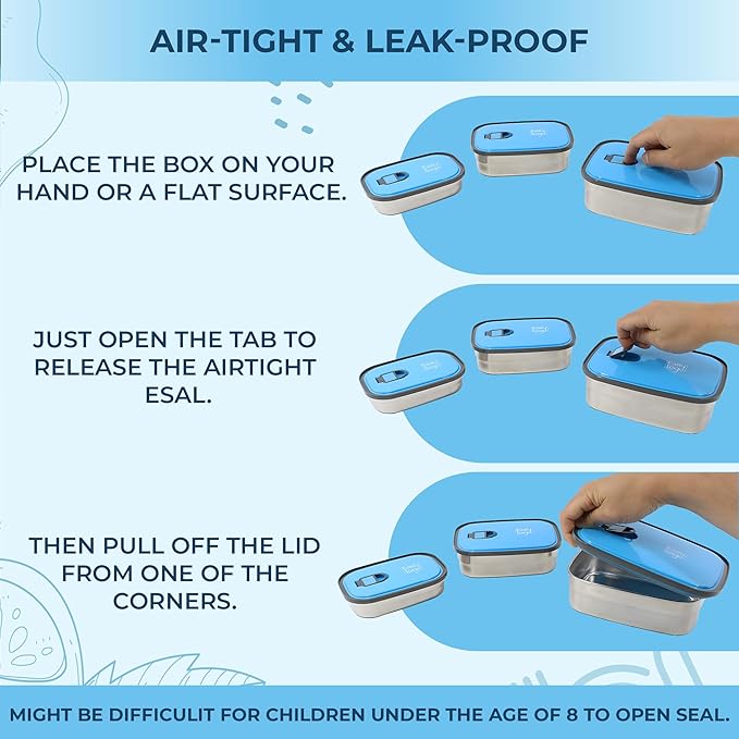 3-Pack Stainless Steel Lunch Containers – Airtight Leakproof Food Storage Boxes for Meal Prep, Snacks & Leftovers – 37oz + 23oz + 12oz, Pink Lid, Reusable Bento Set for Adults