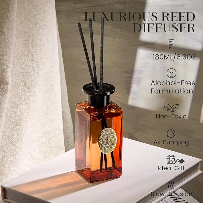 M&SENSE 6.3 oz Large Reed Diffuser Set | Magical Oriental Scent Oil Diffuser with Sticks | Hotel Collection Non-Toxic Essential Oil |for Bedroom Bathroom Living Room