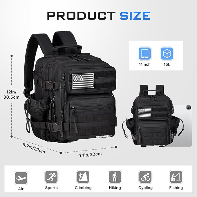 15L Mini Tactical Backpack Small Tactical Backpack for Men and Women, Military Backpack for Gym, Hiking, Daily (Black-15L)