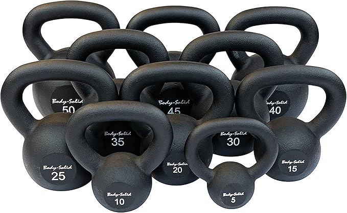 Body-Solid Matte Black Powder Coat Kettlebell with Kettle Grip Handle, Perfect Kettlebells for Weight Training and Core Workout Exercise Equipment