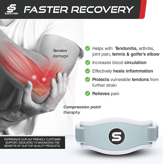 Sleeve Stars Tennis Elbow Brace for Women - Adjustable Tennis Elbow Strap, Golfers Elbow Brace for Men, Counterforce Brace for Tendonitis Relief, Fits 9"-23" (Pair/Mint Green)