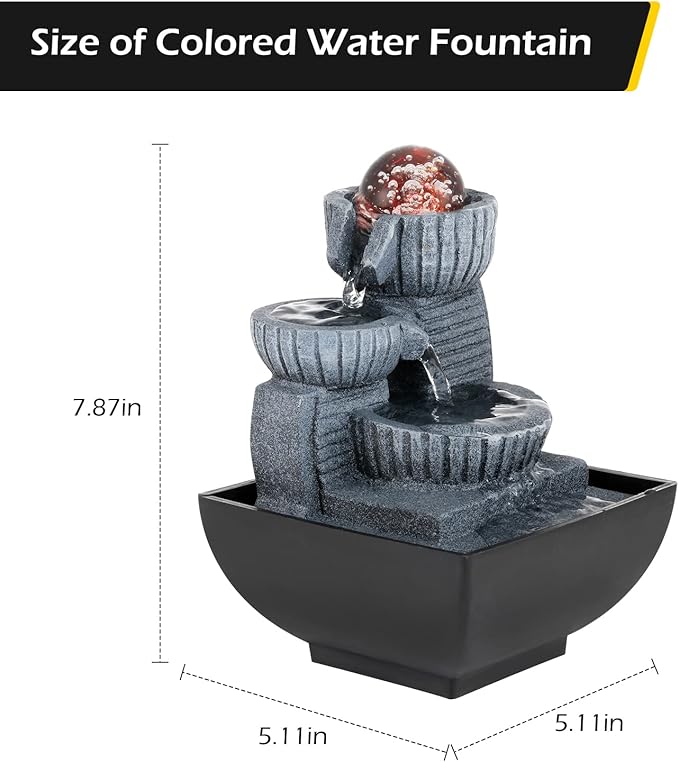 Dyna-Living Tabletop Water Fountain Indoor Relaxation Water Fountains Feng Shui Waterfall Fountain with Lights for Home Living Room Office Decor