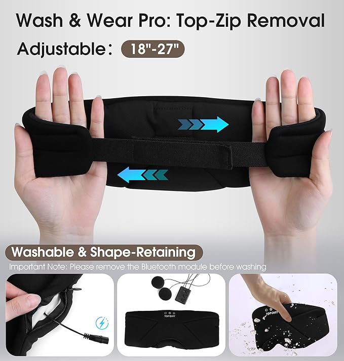 Sleep Mask with Headphones Bluetooth 5.4, TOPOINT Blackout Eye Mask for Sleeping Headphones Earphones with Soft Bamboo Cotton Cooling Breathable, HD Stereo Speaker for Side Sleepers Women Men Travel