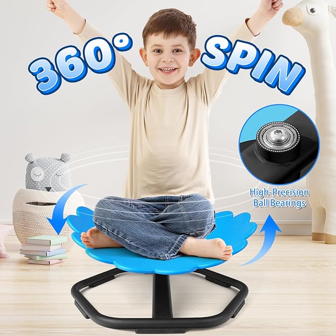 Flower Swivel Chair for Kids, 360° Spinning Seat, Autism Sensory Spin Chair, Toddler Sit and Spin Wobble Chair, ADHD Toy Chairs, Play Equipment Relief Motion Sickness for Boys Girls (Blue)